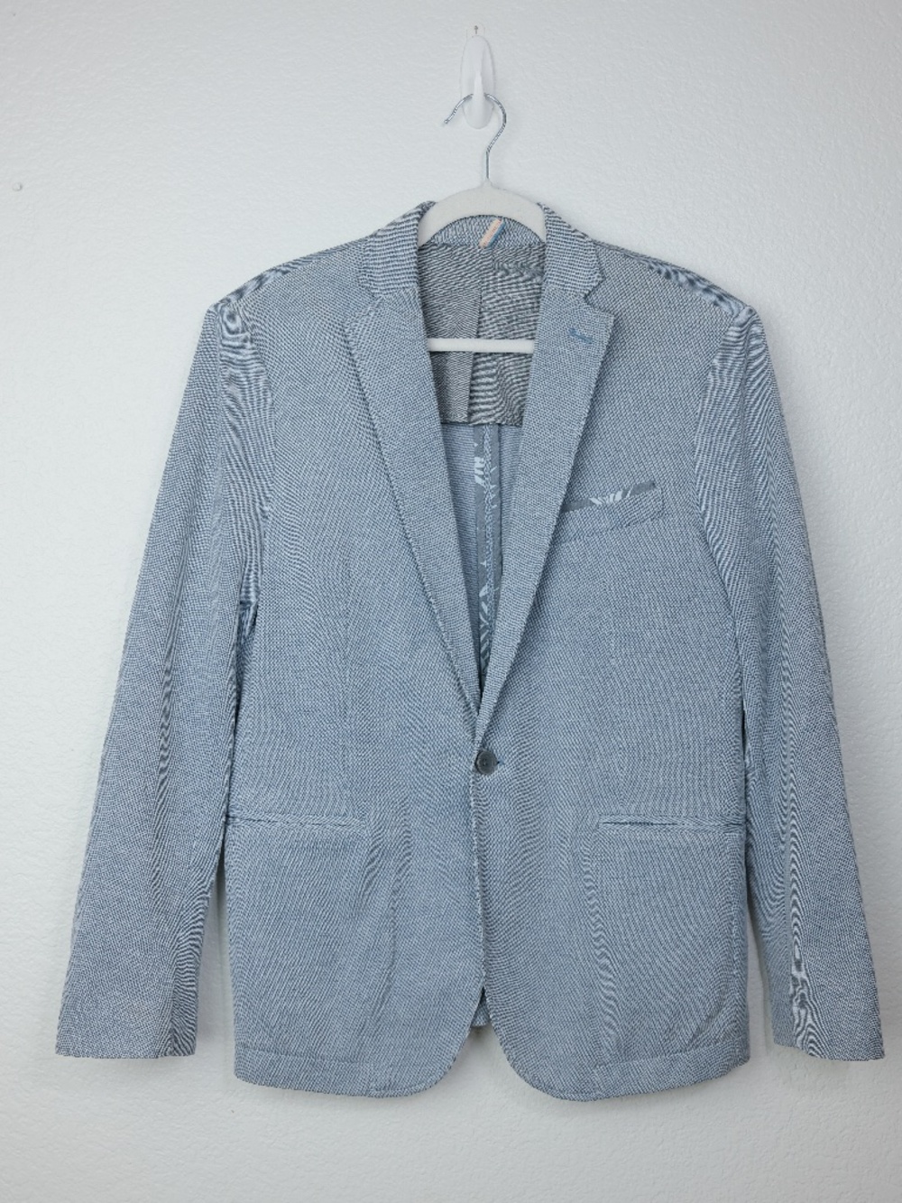 Zara Man Light Blue Knit Blazer Mens 42 US 52 EU One Button Sport Coat Jacket